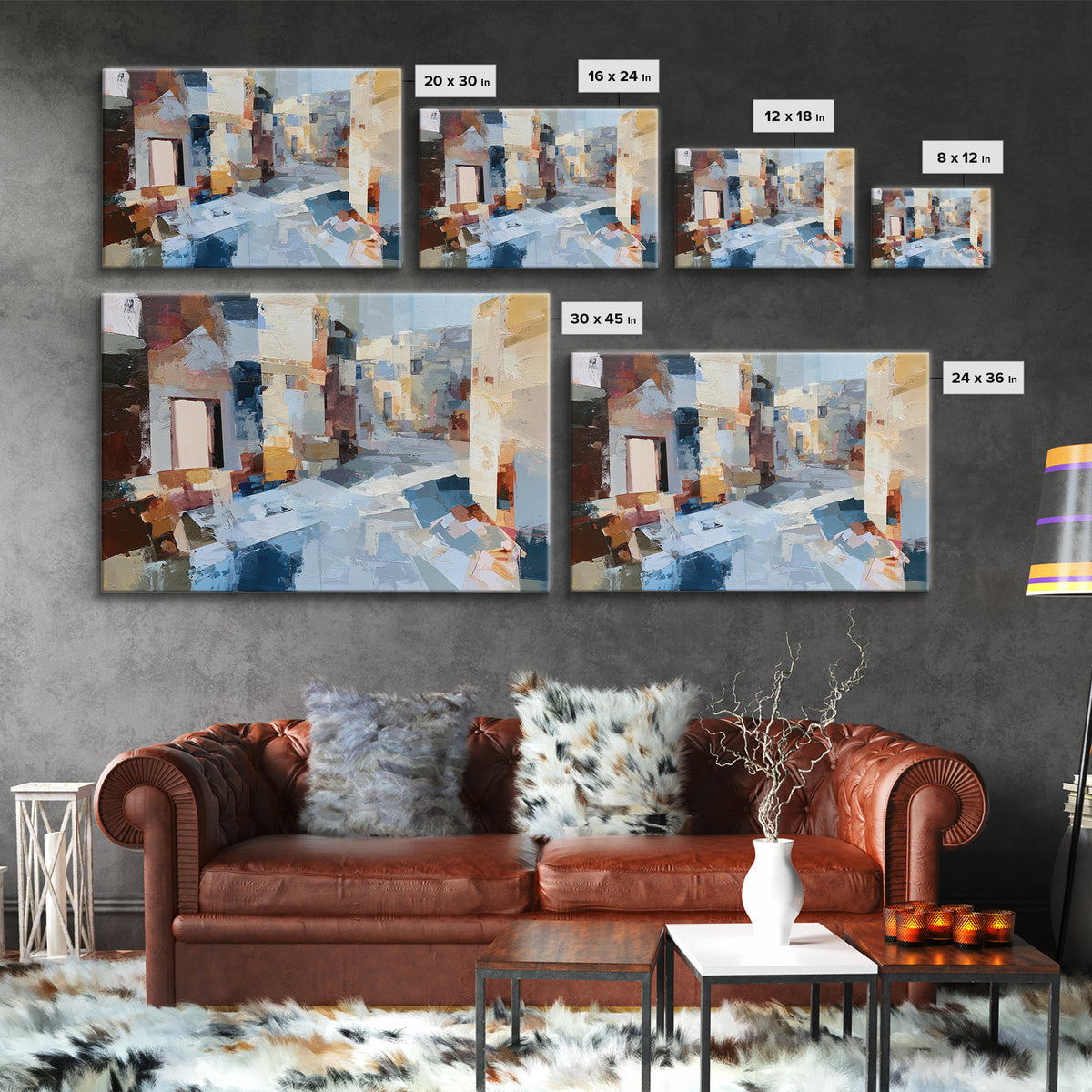 Distorted City Street Framed Canvas Print, Expressionist Art, Minimalist Wall Art, Living Room Decor, Fine Art, Expression, EXP-3x2-5