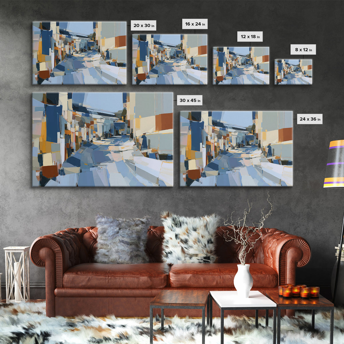 Distorted City Street Framed Canvas Print, Expressionist Art, Room Decor, Living Room Decor, Fine Art, Expression, EXP-3x2-77