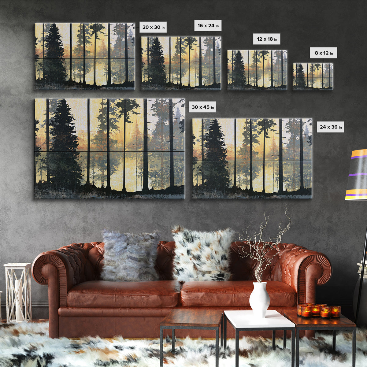 Dark Forest with Angular Trees and Yellow Canvas Print, Expressionist Art, Gallery Wall Art, Living Room Decor, Expression, EXP-3x2-82