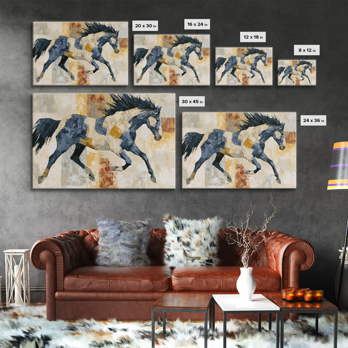 Expressionist Horse in Motion with Wild Mane Framed Canvas Print, Expressionist Art, Modern Art, Living Room Decor, Expression, EXP-3x2-86
