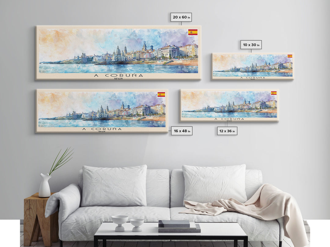 A Coruńa Spain Travel Art, City Art, Framed Canvas Print or Metal Wall Art, Europe Travel Poster, Panoramic Wall Art, Extra Wide Wall Art