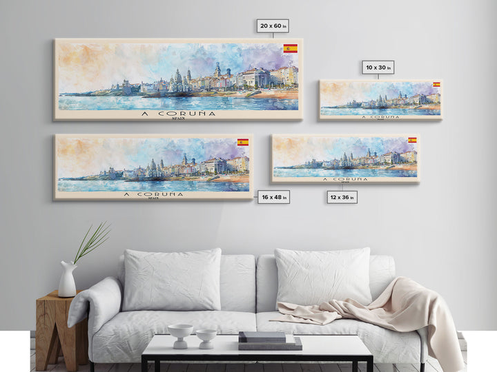 A Coruńa Spain Travel Art, City Art, Framed Canvas Print or Metal Wall Art, Europe Travel Poster, Panoramic Wall Art, Extra Wide Wall Art