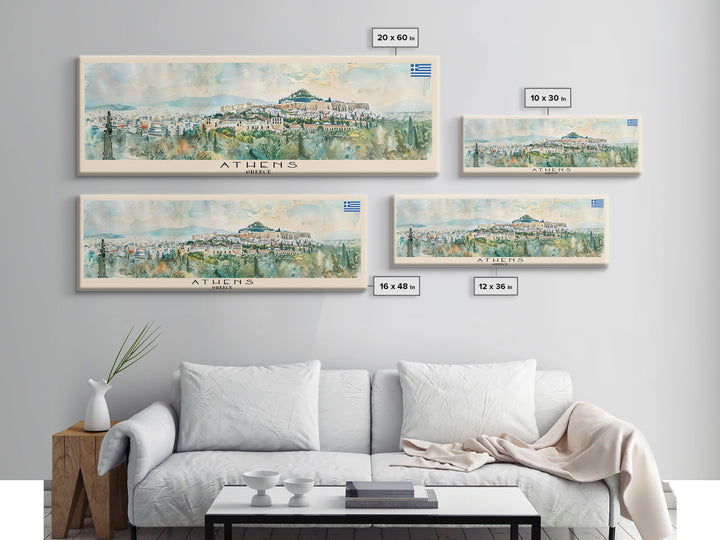 Athens Greece Travel Art, City Art, Framed Canvas Print or Metal Wall Art, Europe Travel Poster, Panoramic Wall Art, Extra Wide Wall Art