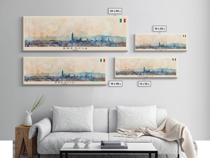 Brescia Italy Travel Print Wall Art, Panoramic City Art, Travel Art, Wall Decor, Vacation Gift, Framed Canvas Print Or Metal Art