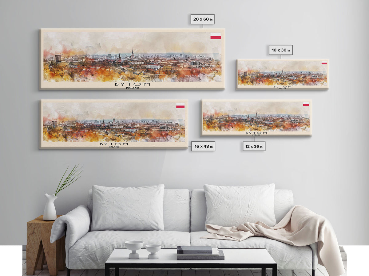 Bytom Poland Panoramic Travel Poster, Framed Canvas Print or Metal Wall Art, Travel Art, Home Decor, Panoramic Painting, Midcentury Art