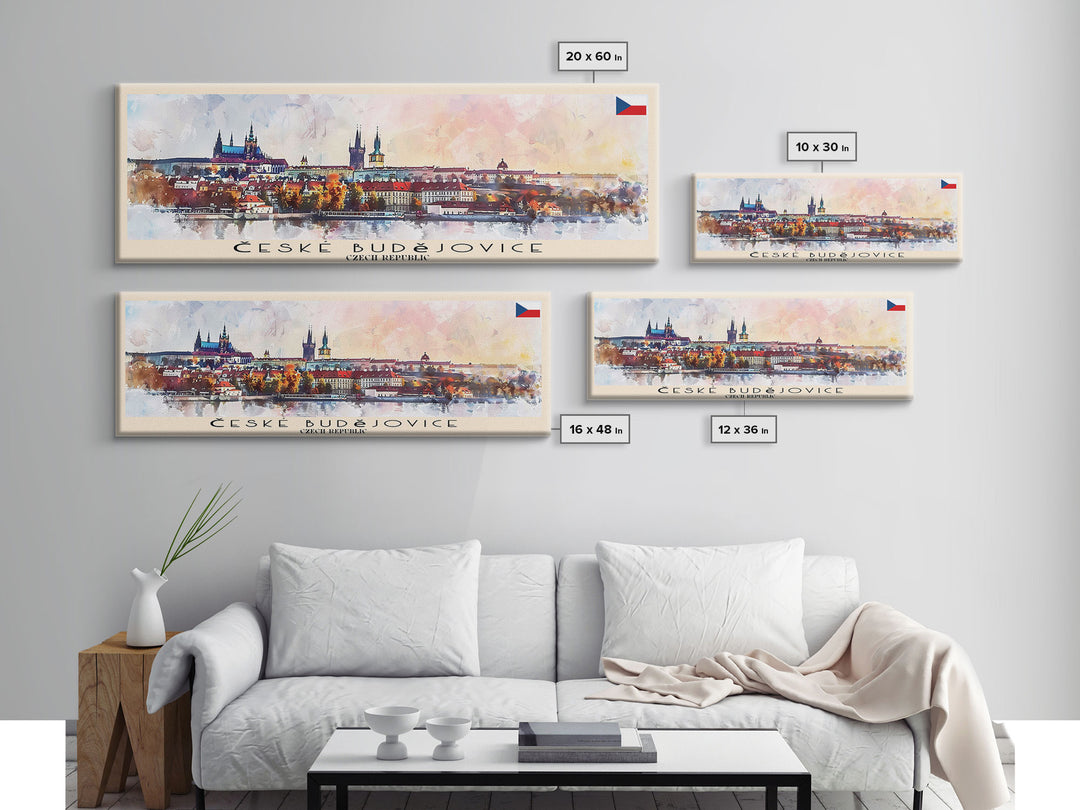 Ceske Budejovice Czech Wall Art, Panoramic Travel Poster, Panoramic Framed Canvas Print, City Wall Art, Wall Hanging Home Decor, Travel Art