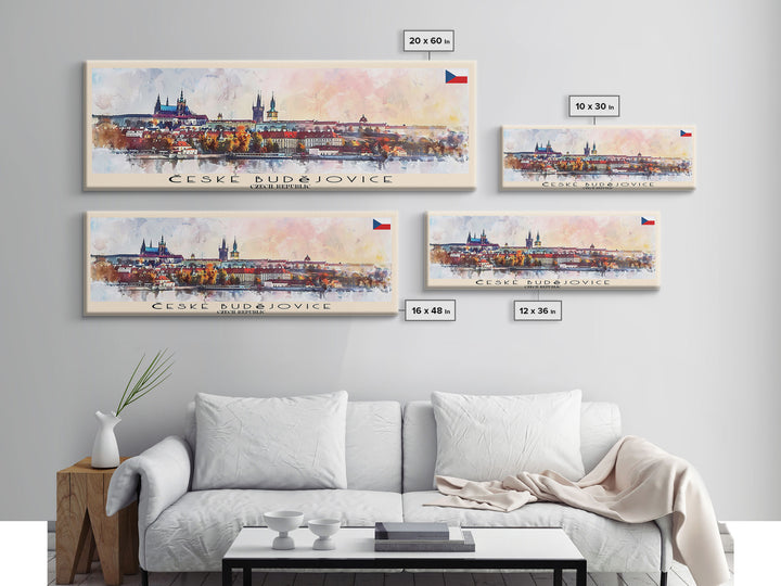 Ceske Budejovice Czech Wall Art, Panoramic Travel Poster, Panoramic Framed Canvas Print, City Wall Art, Wall Hanging Home Decor, Travel Art