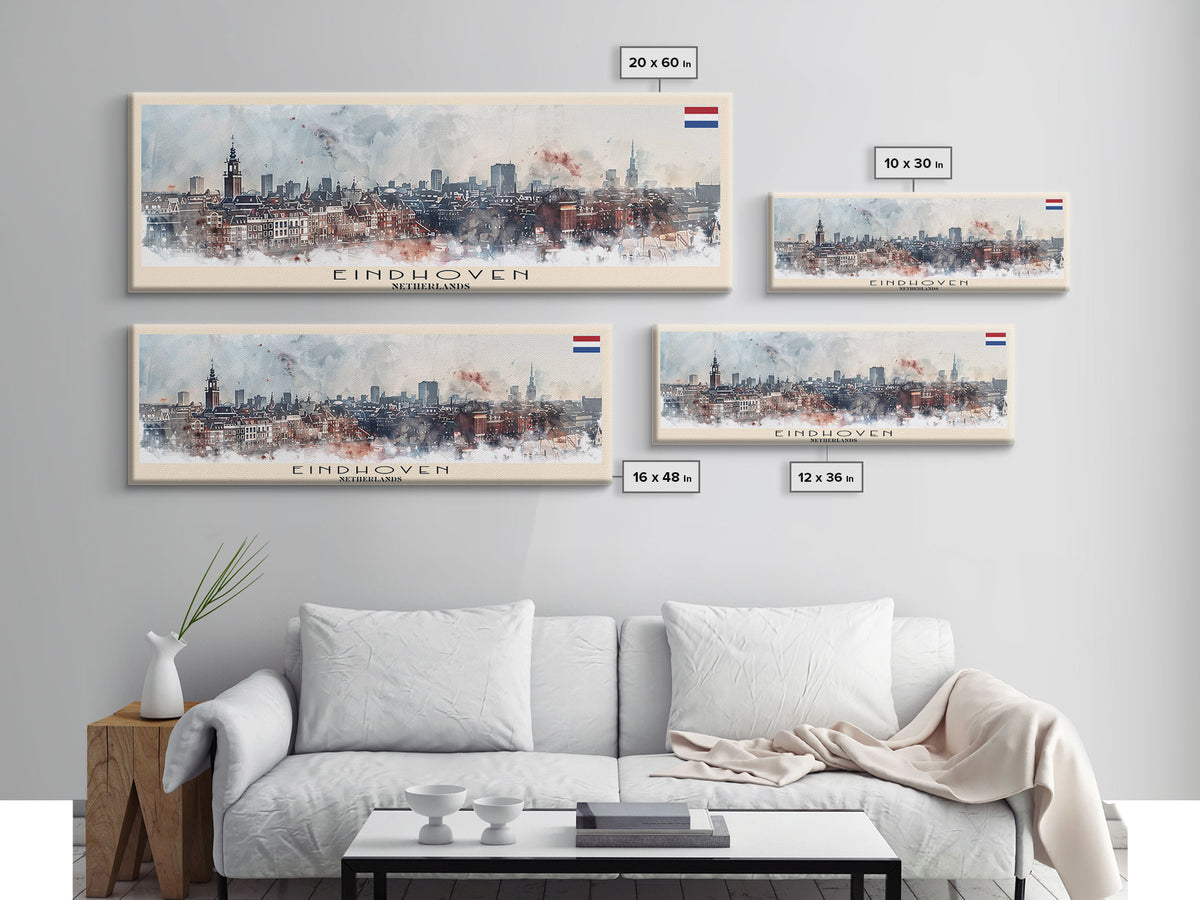 Eindhoven Netherlands Panoramic Travel Poster, Framed Canvas Print or Metal Wall Art, Travel Art, Home Decor, Panoramic Painting, Midcentury Art