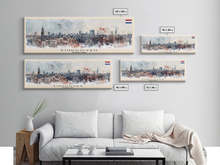 Eindhoven Netherlands Panoramic Travel Poster, Framed Canvas Print or Metal Wall Art, Travel Art, Home Decor, Panoramic Painting, Midcentury Art