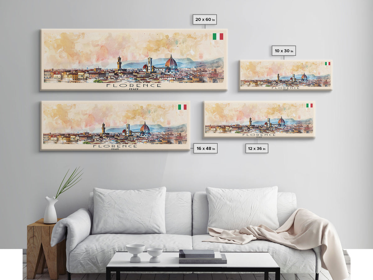 Florence Italy Panoramic Travel Poster, Framed Canvas Print or Metal Wall Art, Travel Art, Home Decor, Panoramic Painting, Midcentury Art