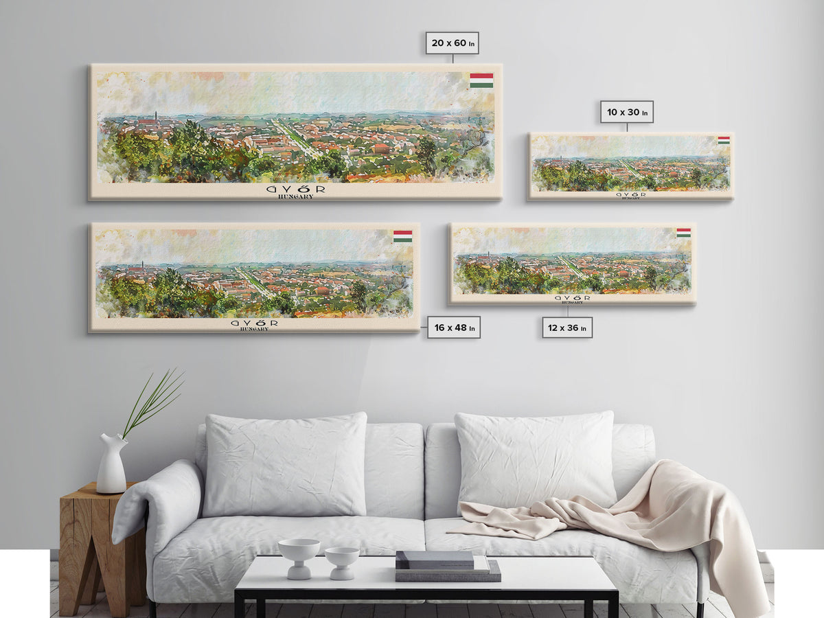 Gyor Hungary Wall Art, Panoramic Travel Poster, Panoramic Framed Canvas Print, City Wall Art, Wall Hanging Home Decor, Travel Art