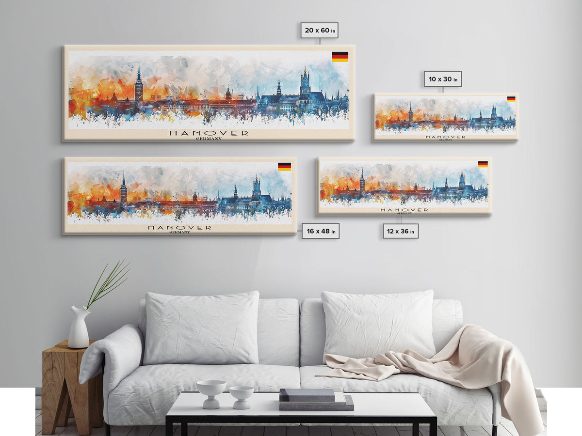 Hanover Germany Panoramic Travel Poster, Framed Canvas Print or Metal Wall Art, Travel Art, Home Decor, Panoramic Painting, Midcentury Art
