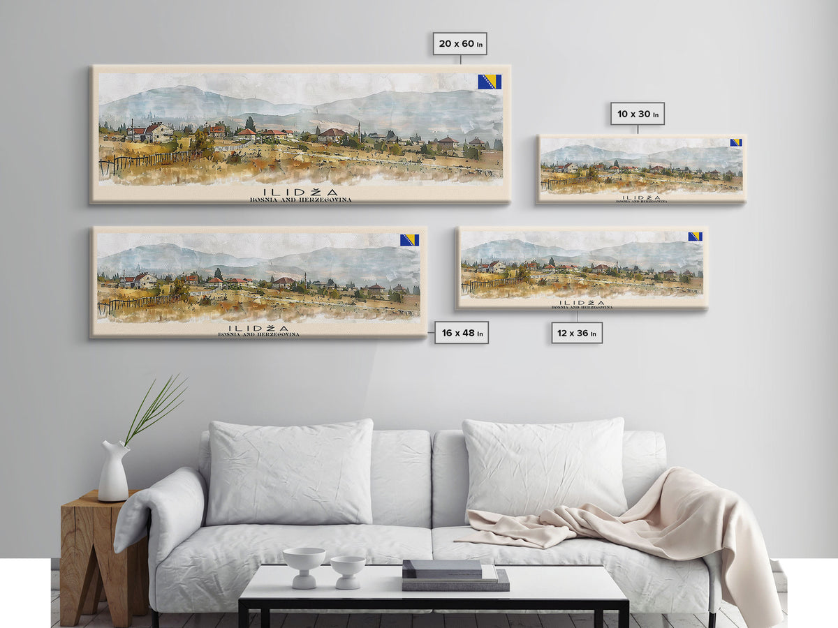 Ilida Bosnia Travel Art, City Art, Framed Canvas Print or Metal Wall Art, Europe Travel Poster, Panoramic Wall Art, Extra Wide Wall Art