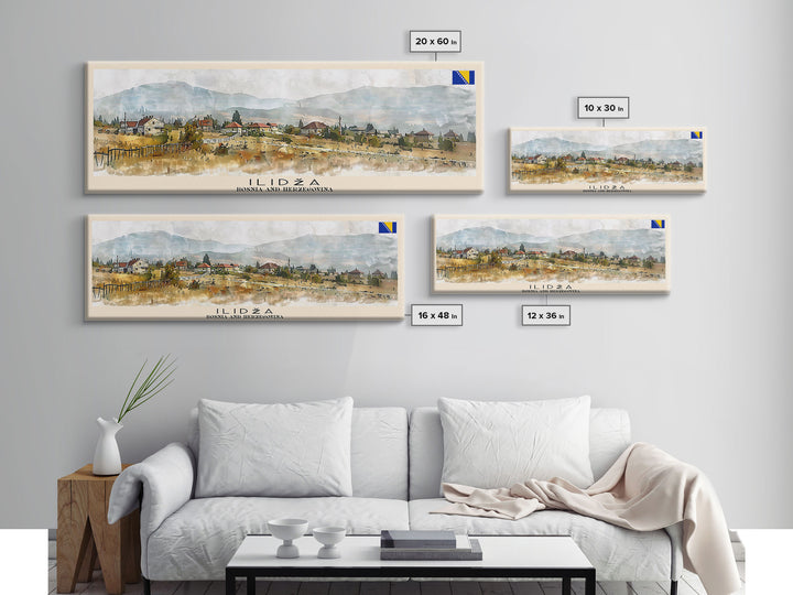Ilida Bosnia Travel Art, City Art, Framed Canvas Print or Metal Wall Art, Europe Travel Poster, Panoramic Wall Art, Extra Wide Wall Art