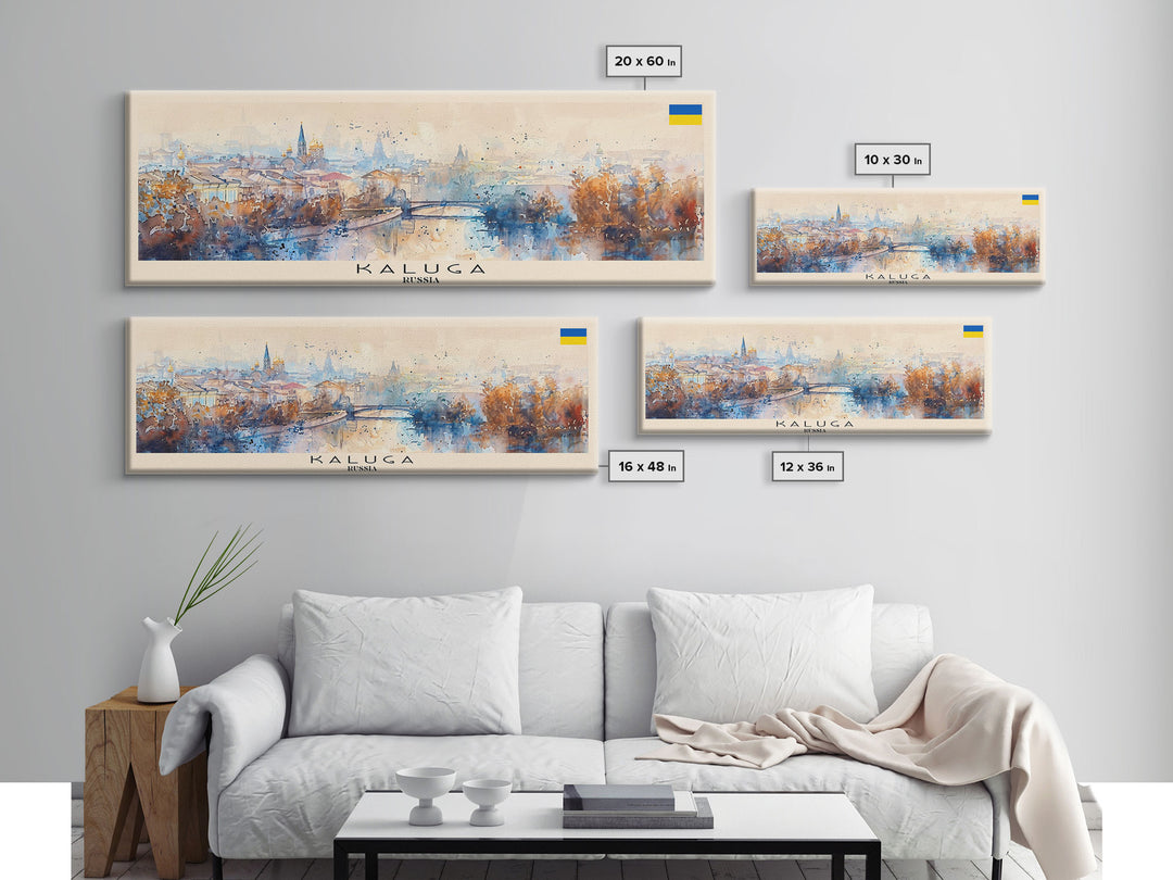 Kaluga Russia Panoramic Travel Poster, Framed Canvas Print or Metal Wall Art, Travel Art, Home Decor, Panoramic Painting, Midcentury Art