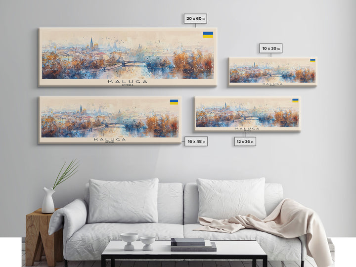 Kaluga Russia Panoramic Travel Poster, Framed Canvas Print or Metal Wall Art, Travel Art, Home Decor, Panoramic Painting, Midcentury Art