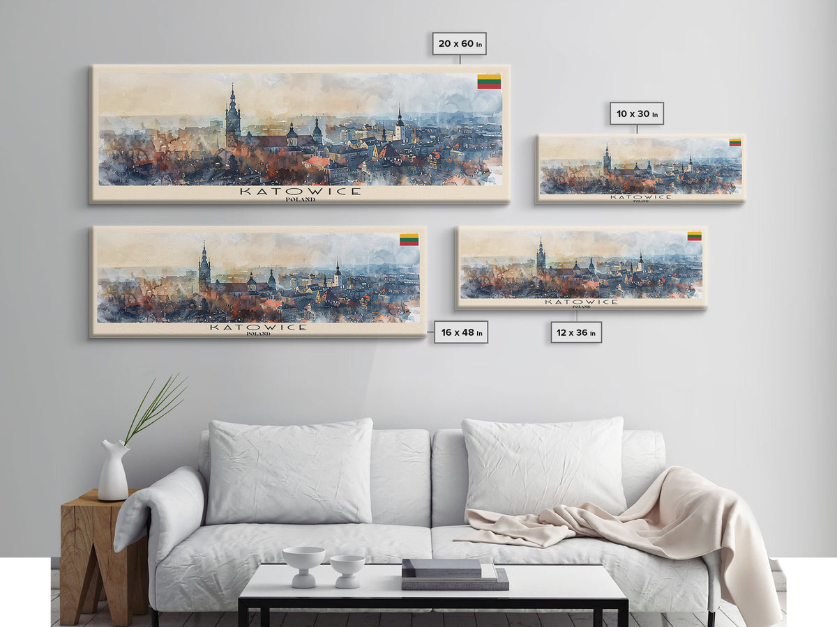 Katowice Poland Wall Art, Panoramic Travel Poster, Panoramic Framed Canvas Print, City Wall Art, Wall Hanging Home Decor, Travel Art