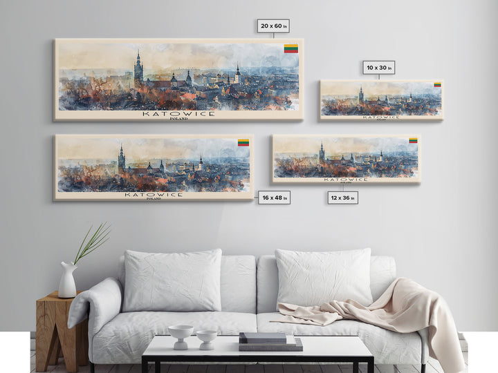 Katowice Poland Wall Art, Panoramic Travel Poster, Panoramic Framed Canvas Print, City Wall Art, Wall Hanging Home Decor, Travel Art
