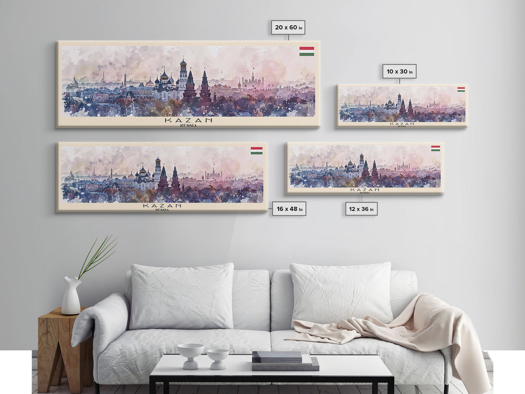Kazan Russia Panoramic Travel Poster, Framed Canvas Print or Metal Wall Art, Travel Art, Home Decor, Panoramic Painting, Midcentury Art