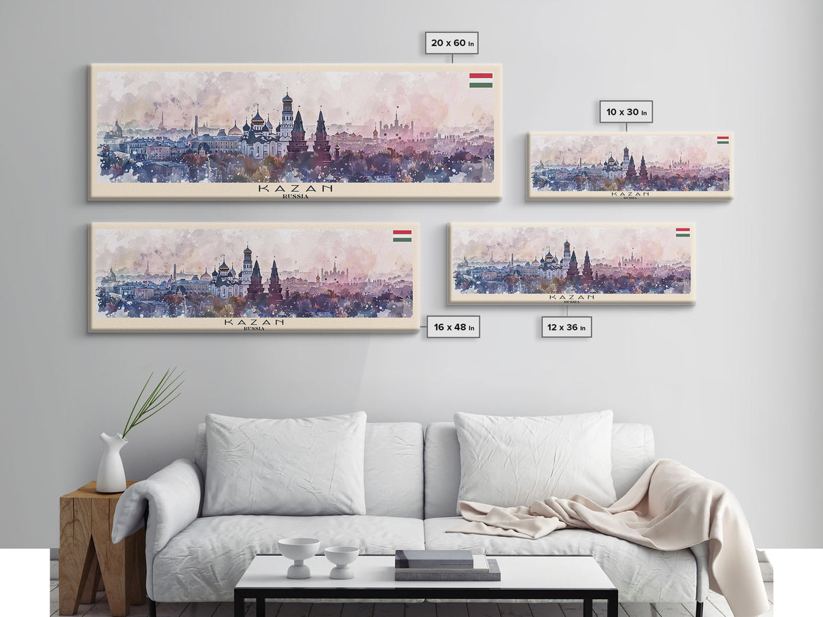 Kazan Russia Panoramic Travel Poster, Framed Canvas Print or Metal Wall Art, Travel Art, Home Decor, Panoramic Painting, Midcentury Art