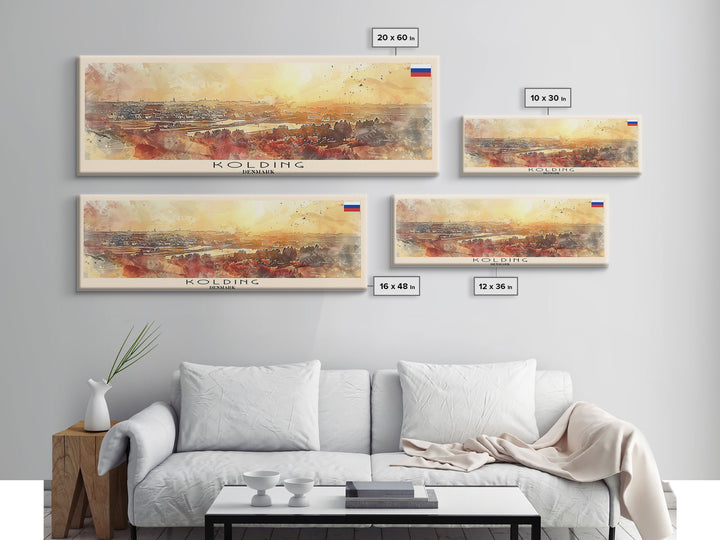 Kolding Denmark Travel Print Wall Art, Panoramic City Art, Travel Art, Wall Decor, Vacation Gift, Framed Canvas Print Or Metal Art