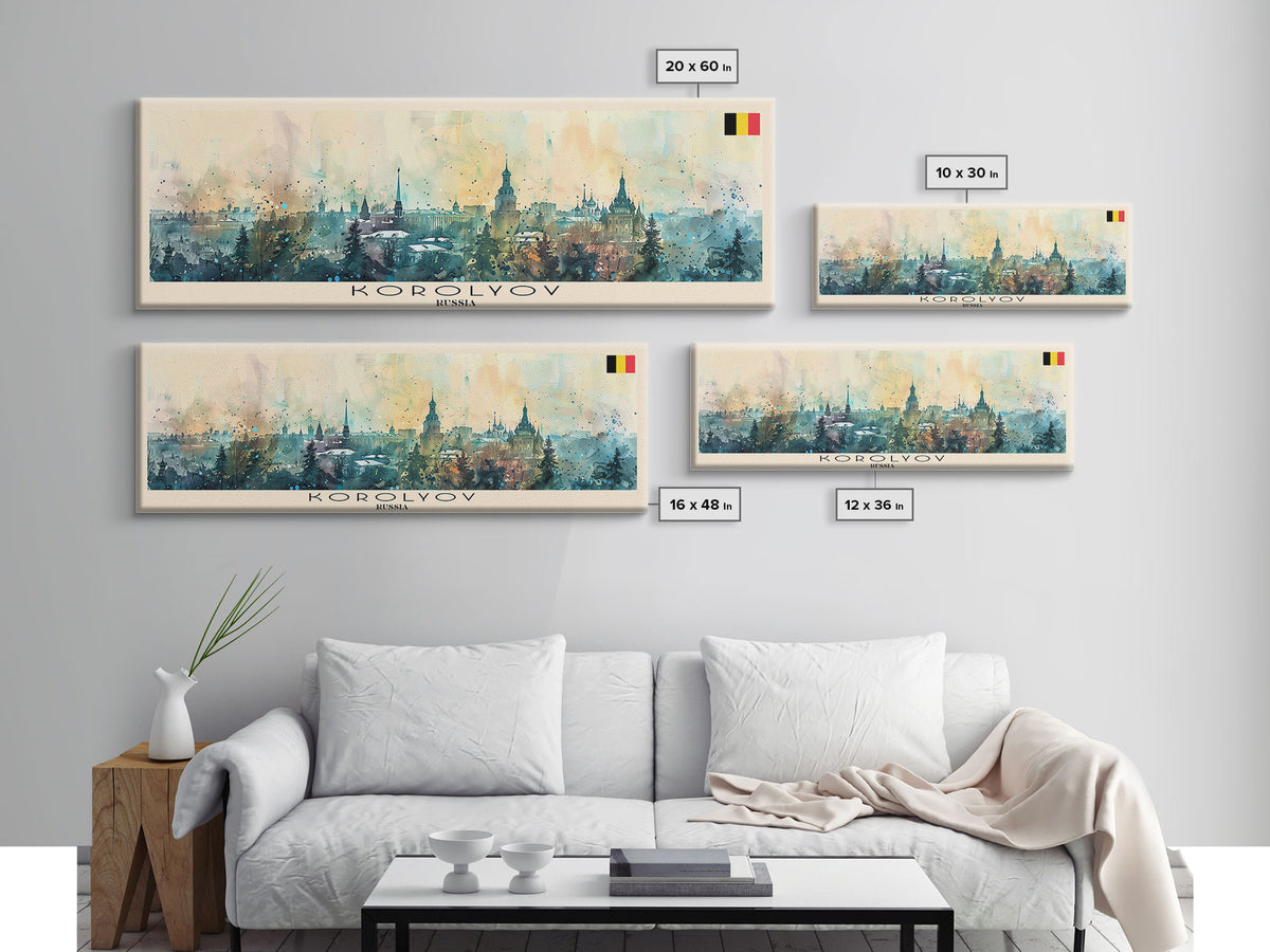 Korolyov Russia Wall Art, Panoramic Travel Poster, Panoramic Framed Canvas Print, City Wall Art, Wall Hanging Home Decor, Travel Art