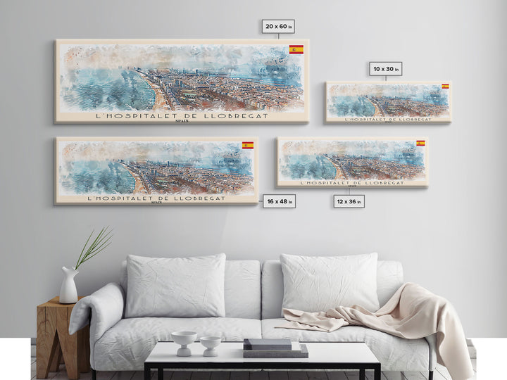 Le Hospitalet de Llobregat Spain Travel Print Wall Art, Panoramic City Art, Travel Art, Wall Decor, Vacation Gift, Framed Canvas Print Or Metal Art