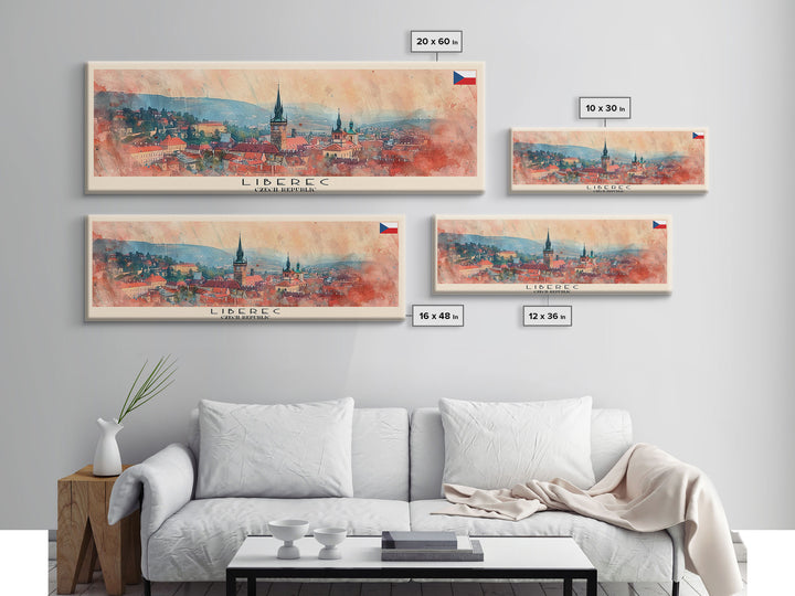 Liberec Czech Republic Travel Art, City Art, Framed Canvas Print or Metal Wall Art, Europe Travel Poster, Panoramic Wall Art, Extra Wide Wall Art