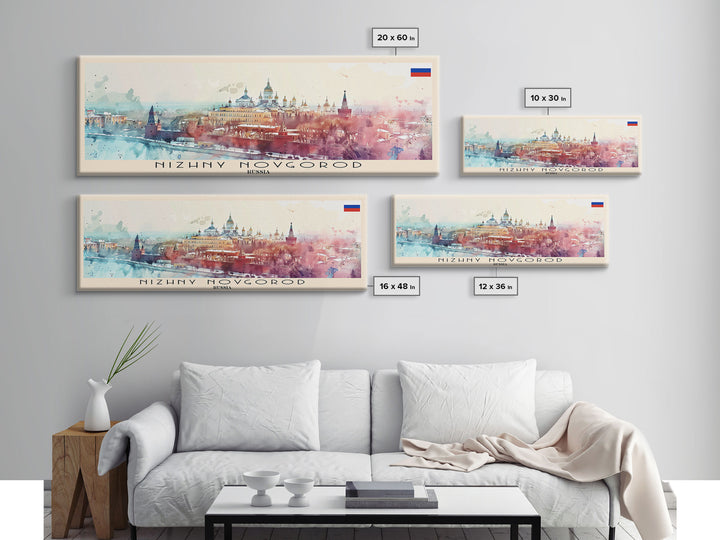Nizhny Novgorod Panoramic Travel Poster, Framed Canvas Print or Metal Wall Art, Travel Art, Home Decor, Panoramic Painting, Midcentury Art