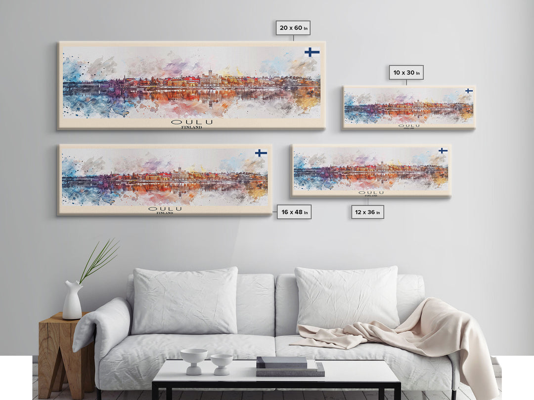 Oulu Finland Travel Print Wall Art, Panoramic City Art, Travel Art, Wall Decor, Vacation Gift, Framed Canvas Print Or Metal Art