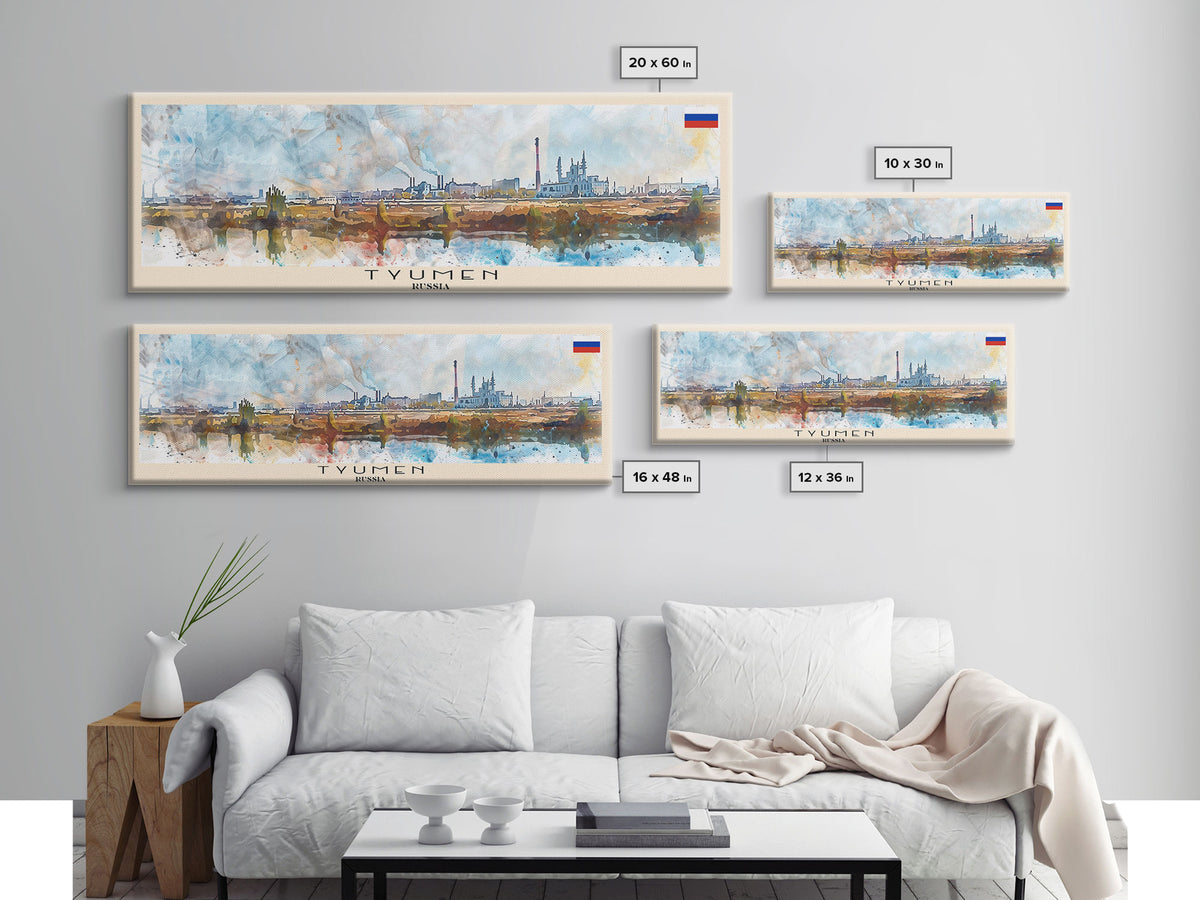 Tyumen Russia Panoramic Travel Poster, Framed Canvas Print or Metal Wall Art, Travel Art, Home Decor, Panoramic Painting, Midcentury Art