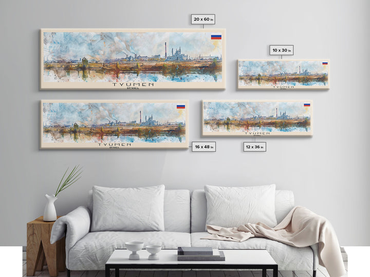 Tyumen Russia Panoramic Travel Poster, Framed Canvas Print or Metal Wall Art, Travel Art, Home Decor, Panoramic Painting, Midcentury Art
