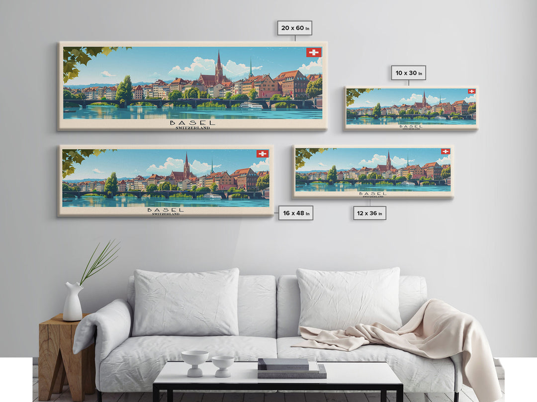 Basel SwitzerlandTravel Art, City Art, Framed Canvas Print or Metal Wall Art, Europe Travel Poster, Panoramic Wall Art, Extra Wide Wall Art