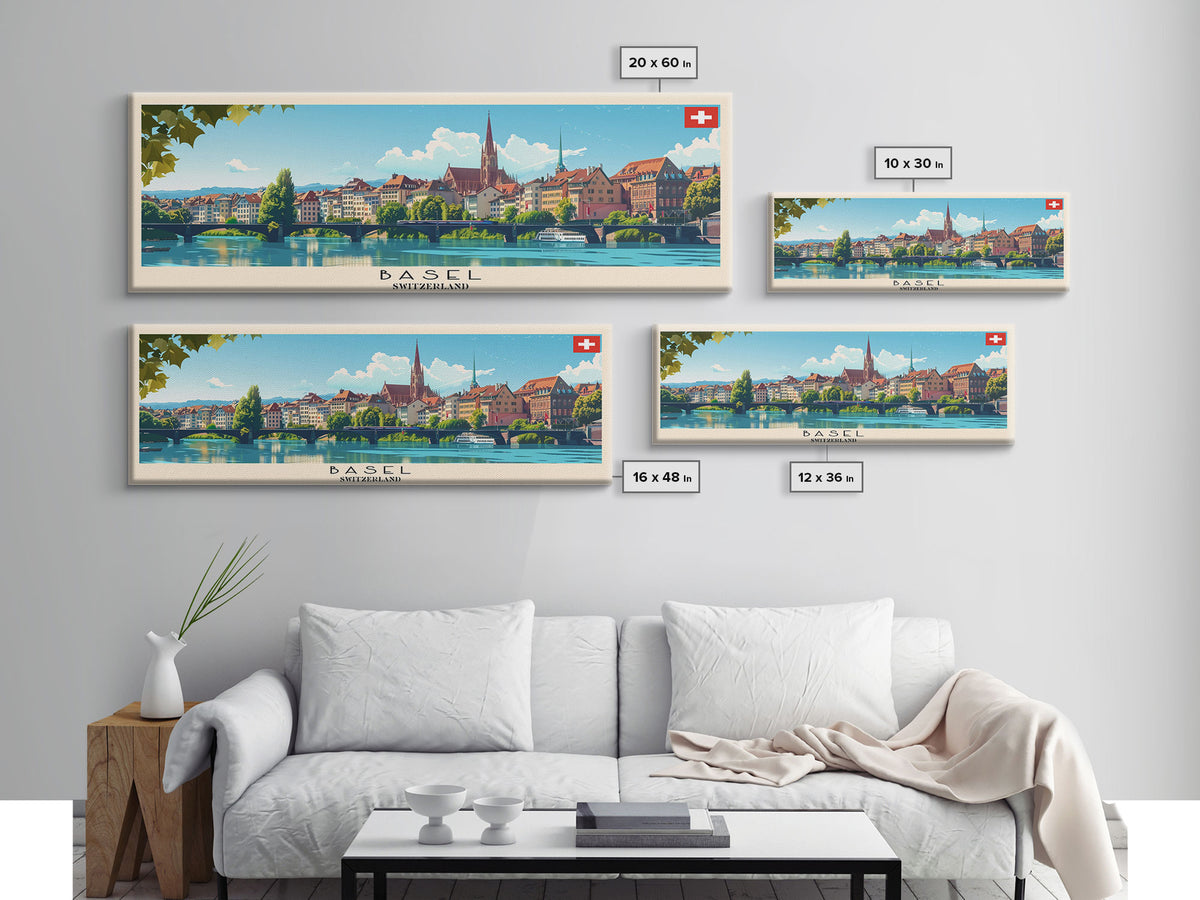 Basel SwitzerlandTravel Art, City Art, Framed Canvas Print or Metal Wall Art, Europe Travel Poster, Panoramic Wall Art, Extra Wide Wall Art