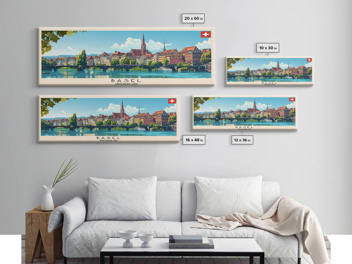 Basel SwitzerlandTravel Art, City Art, Framed Canvas Print or Metal Wall Art, Europe Travel Poster, Panoramic Wall Art, Extra Wide Wall Art