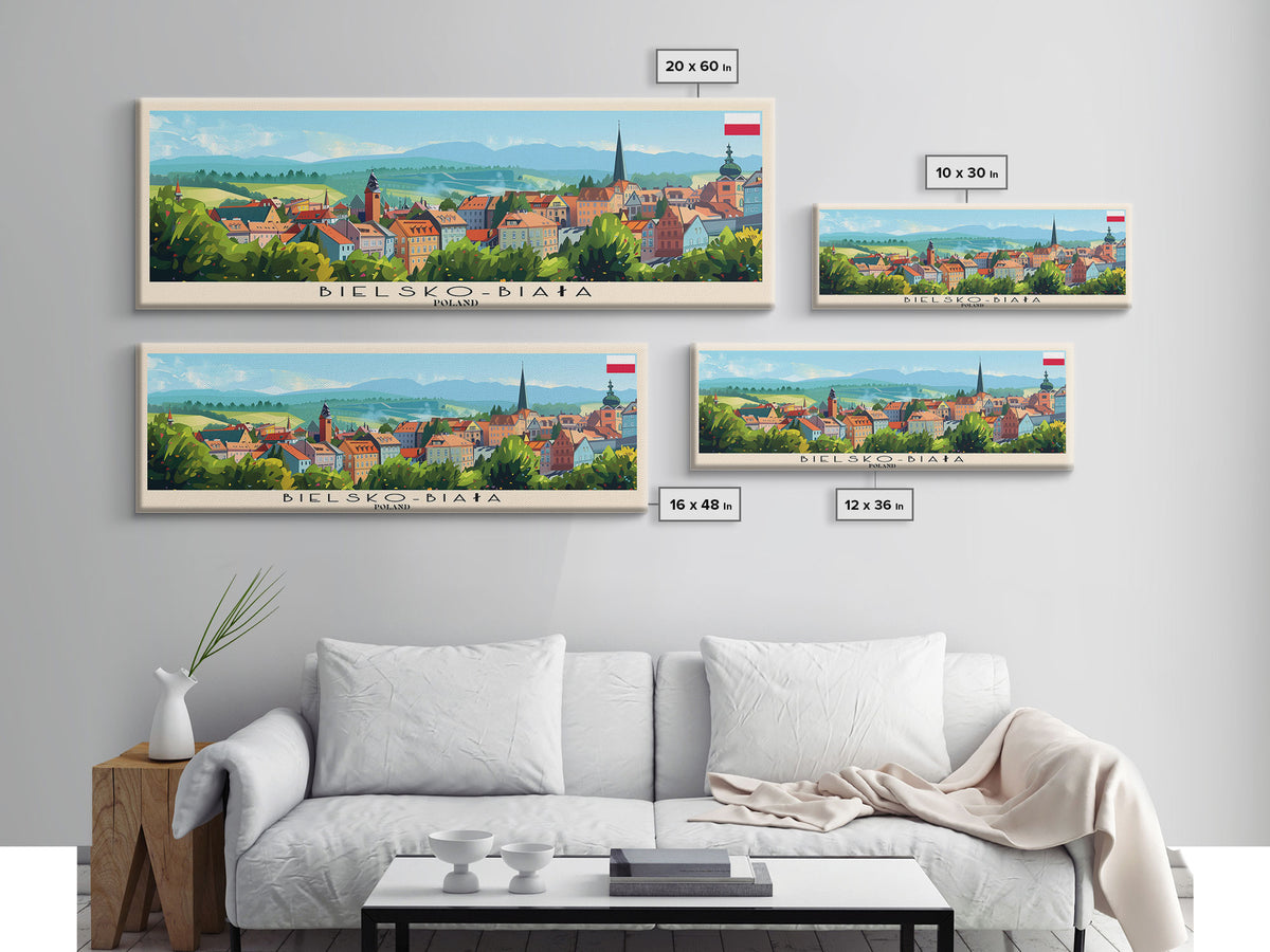 Bielsko Biala Poland Travel Art, City Art, Framed Canvas Print or Metal Wall Art, Europe Travel Poster, Panoramic Wall Art, Extra Wide Wall Art