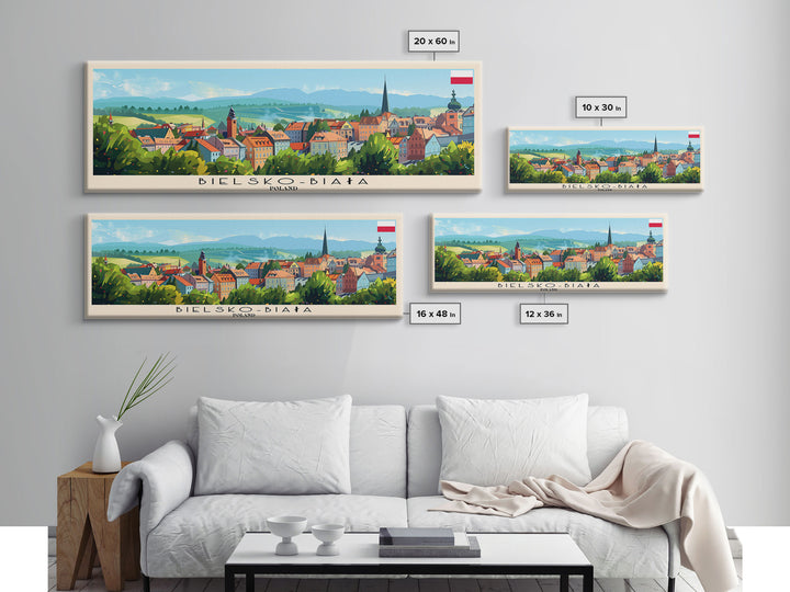 Bielsko Biala Poland Travel Art, City Art, Framed Canvas Print or Metal Wall Art, Europe Travel Poster, Panoramic Wall Art, Extra Wide Wall Art
