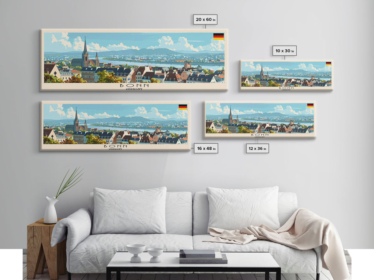 Bonn Germany Travel Print Wall Art, Panoramic City Art, Travel Art, Wall Decor, Vacation Gift, Framed Canvas Print Or Metal Art