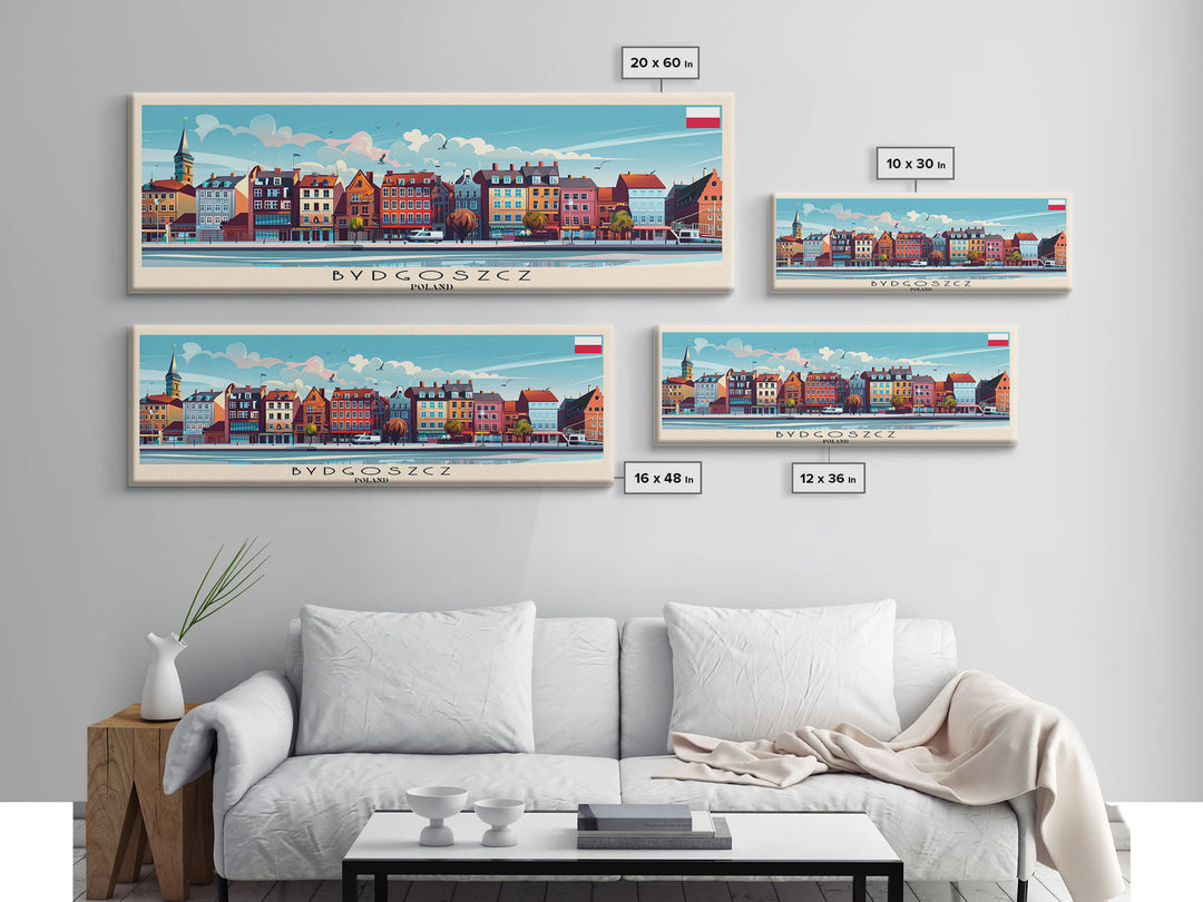 Bydgoszcz Poland Travel Art, City Art, Framed Canvas Print or Metal Wall Art, Europe Travel Poster, Panoramic Wall Art, Extra Wide Wall Art