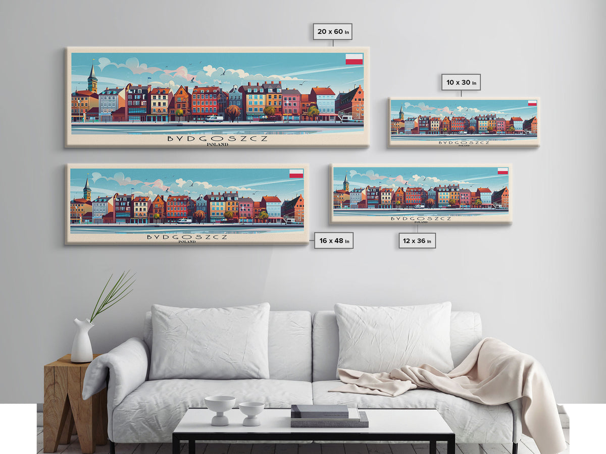Bydgoszcz Poland Travel Art, City Art, Framed Canvas Print or Metal Wall Art, Europe Travel Poster, Panoramic Wall Art, Extra Wide Wall Art