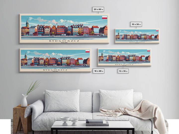 Bydgoszcz Poland Travel Art, City Art, Framed Canvas Print or Metal Wall Art, Europe Travel Poster, Panoramic Wall Art, Extra Wide Wall Art