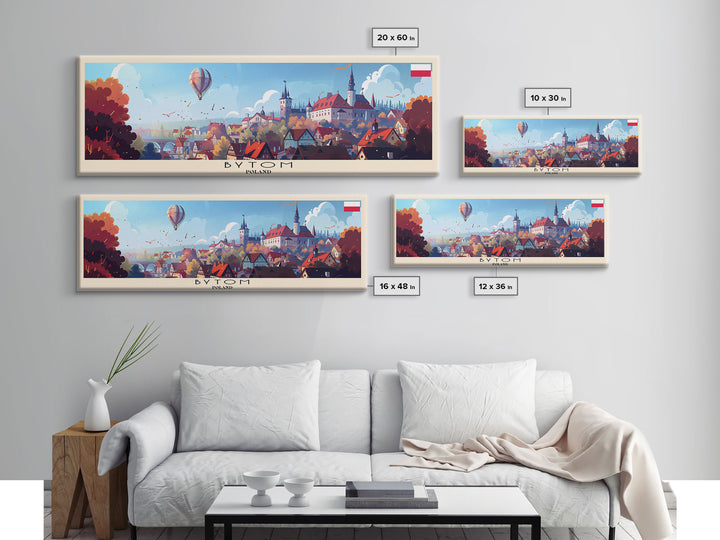Bytom Poland Panoramic Travel Poster, Framed Canvas Print or Metal Wall Art, Travel Art, Home Decor, Panoramic Painting, Midcentury Art