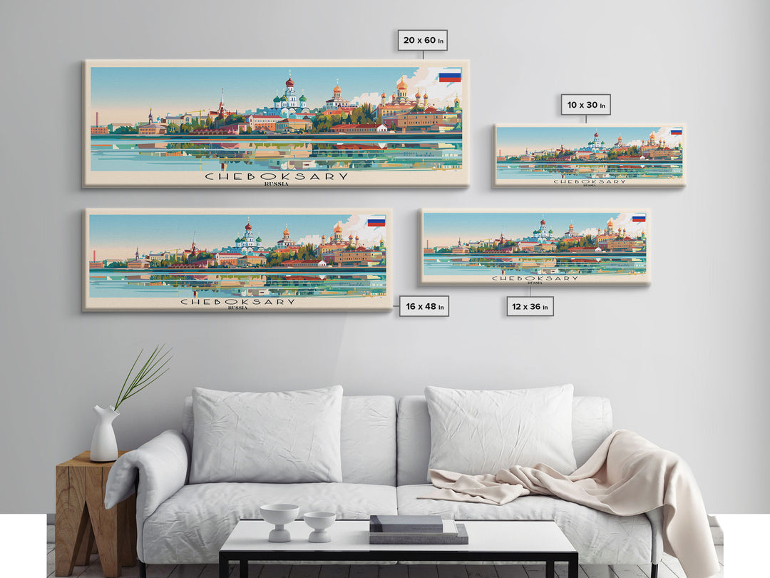 Cheboksary Russia Travel Art, City Art, Framed Canvas Print or Metal Wall Art, Europe Travel Poster, Panoramic Wall Art, Extra Wide Wall Art
