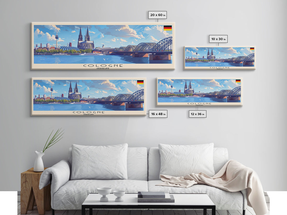 Cologne Germany Panoramic Travel Poster, Framed Canvas Print or Metal Wall Art, Travel Art, Home Decor, Panoramic Painting, Midcentury Art