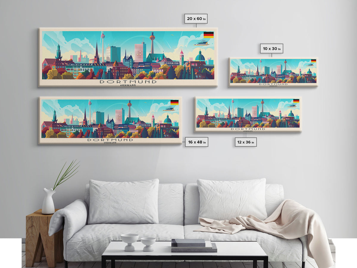 Dortmund Germany Wall Art, Panoramic Travel Poster, Panoramic Framed Canvas Print, City Wall Art, Wall Hanging Home Decor, Travel Art