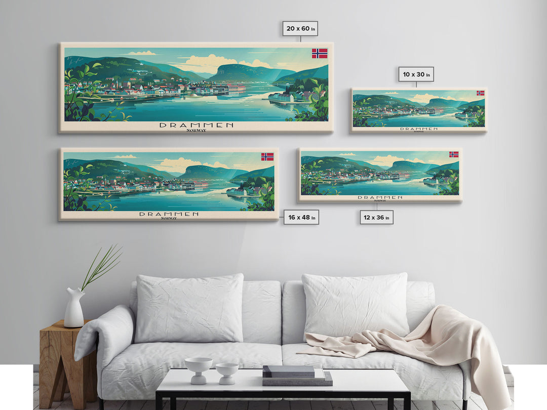Drammen Norway Travel Print Wall Art, Panoramic City Art, Travel Art, Wall Decor, Vacation Gift, Framed Canvas Print Or Metal Art