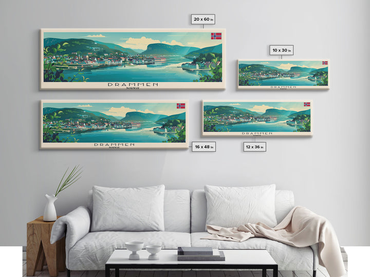 Drammen Norway Travel Print Wall Art, Panoramic City Art, Travel Art, Wall Decor, Vacation Gift, Framed Canvas Print Or Metal Art