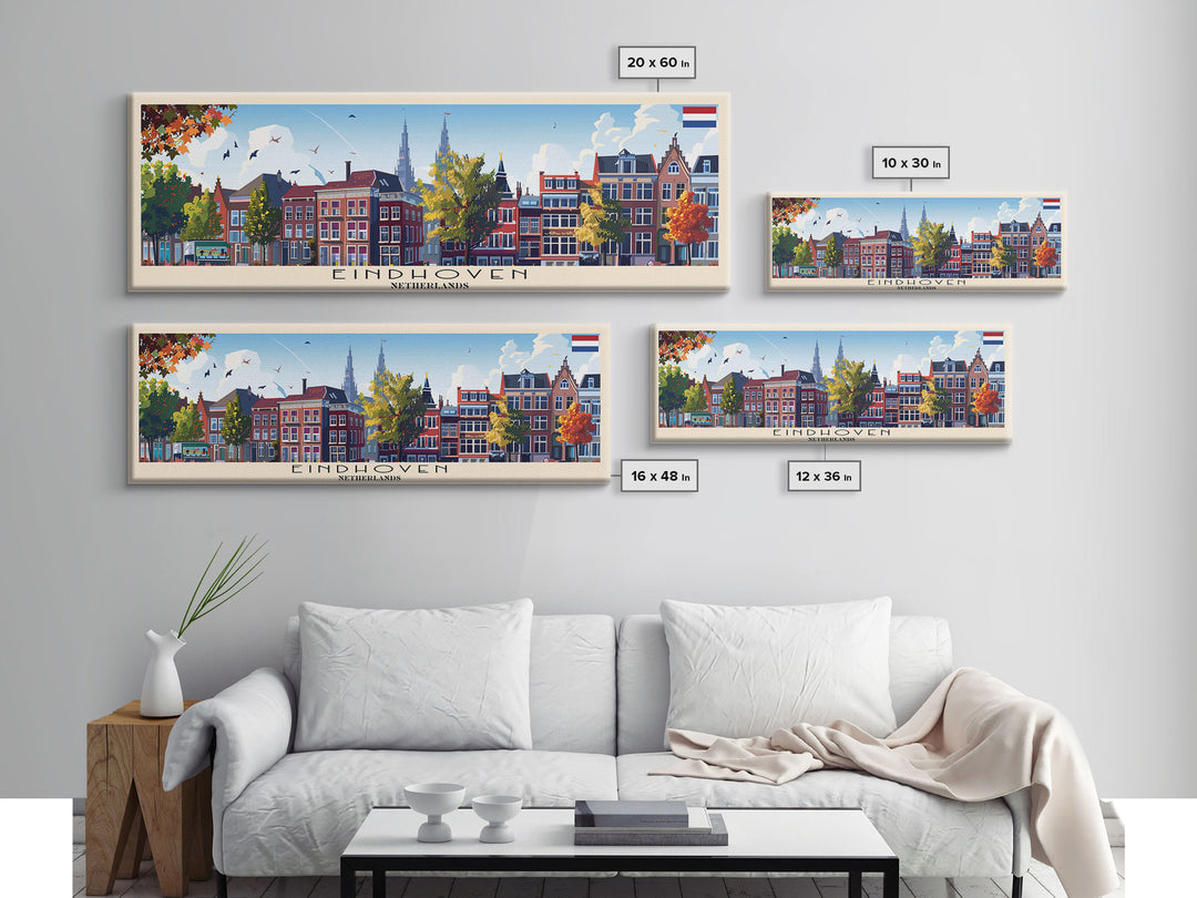 Eindhoven Netherlands Panoramic Travel Poster, Framed Canvas Print or Metal Wall Art, Travel Art, Home Decor, Panoramic Painting, Midcentury Art