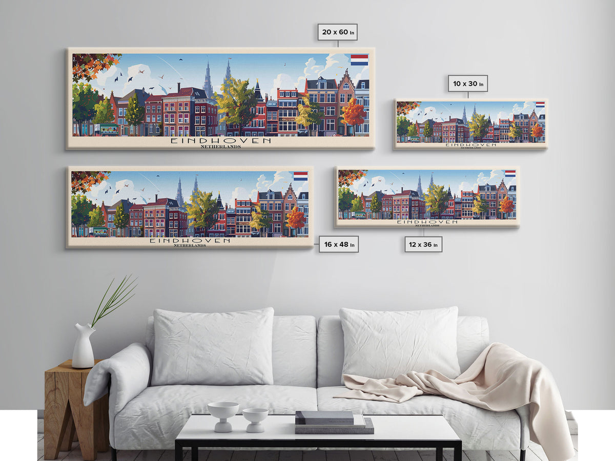 Eindhoven Netherlands Panoramic Travel Poster, Framed Canvas Print or Metal Wall Art, Travel Art, Home Decor, Panoramic Painting, Midcentury Art