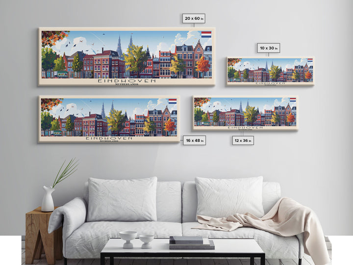 Eindhoven Netherlands Panoramic Travel Poster, Framed Canvas Print or Metal Wall Art, Travel Art, Home Decor, Panoramic Painting, Midcentury Art